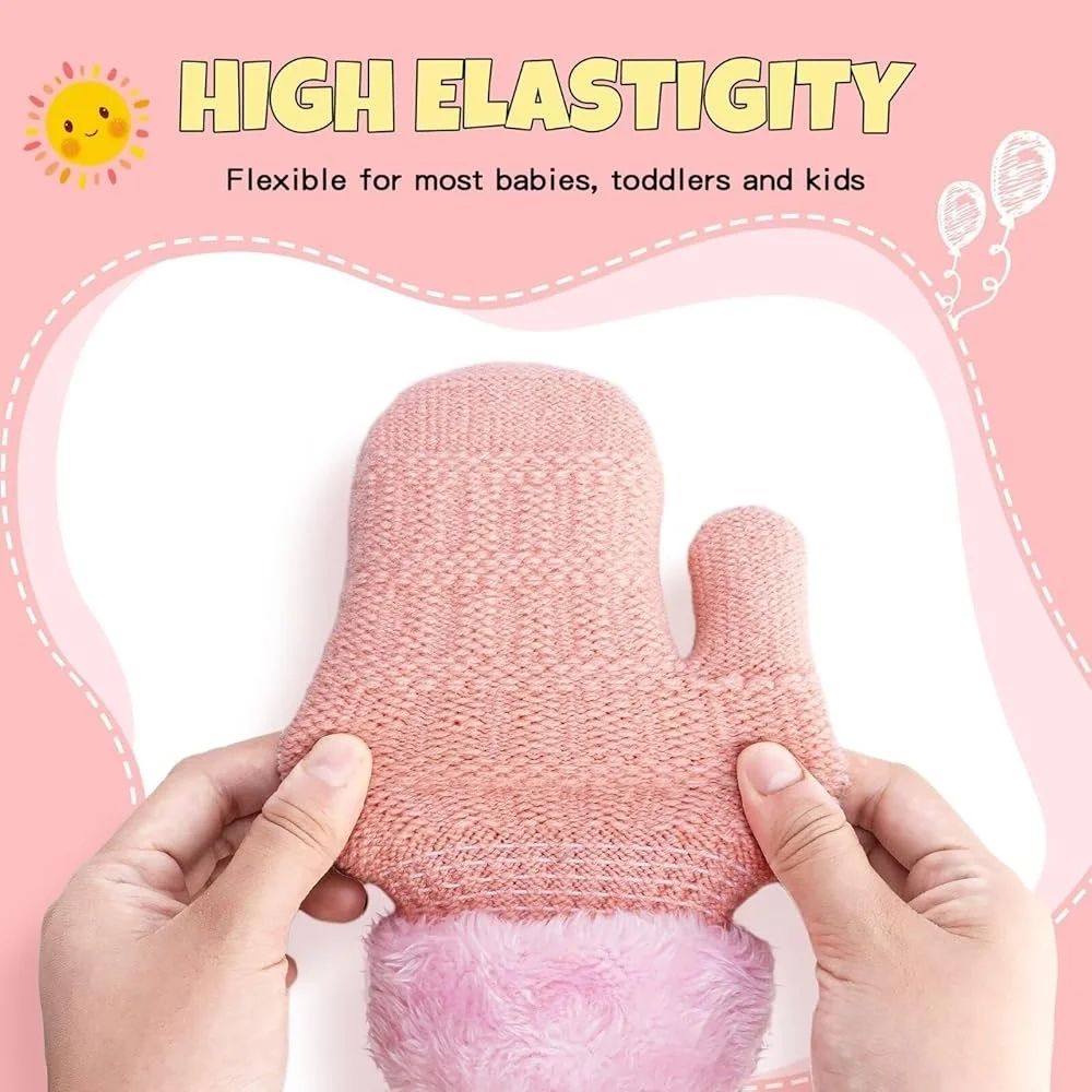 Cozy Kids Mittens Set - Pink, Black, and White